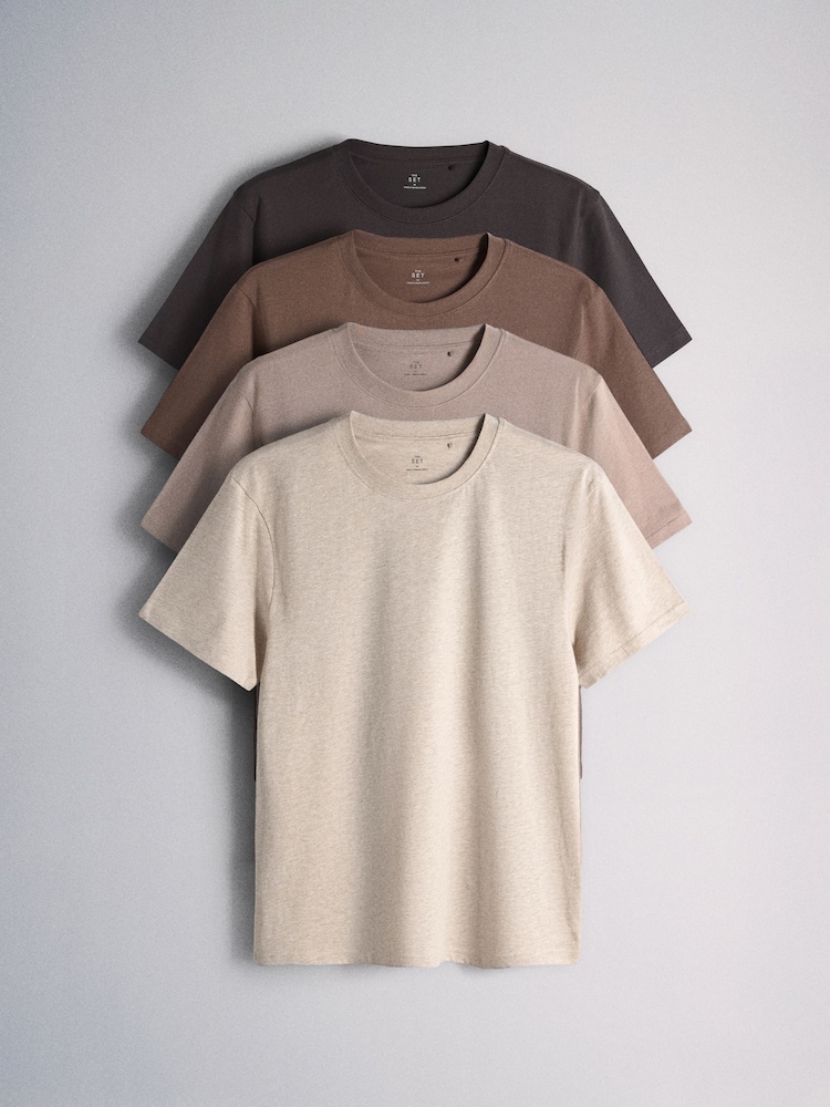 The Set 4 Pack Lightweight Short Sleeve T-Shirts Brown/Cream - Image 1 of 7
