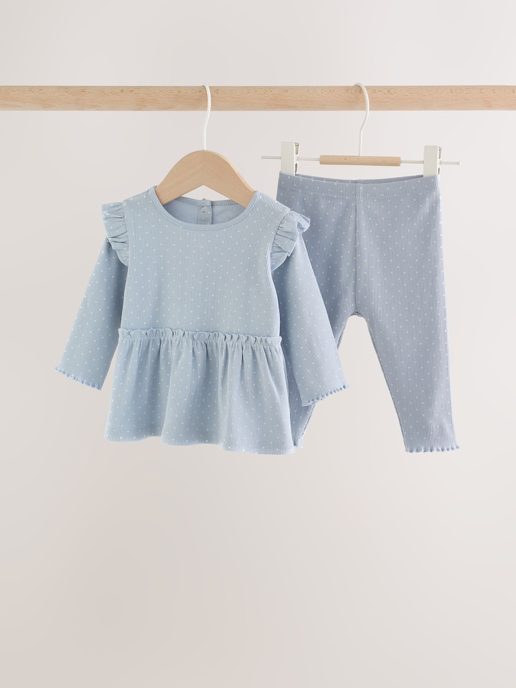 Blue Spot Peplum Top and Leggings Baby Set (0mths-2yrs) - Image 1 of 9 Blue Spot Peplum Top and Leggings Baby Set (0mths-2yrs) - Image 1 of 9