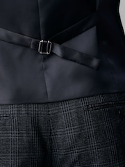 Marineblå - Slim Fit Ternet Jakkesæt Vest - Billede 5 af 10