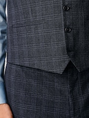 Marineblå - Slim Fit Ternet Jakkesæt Vest - Billede 6 af 10