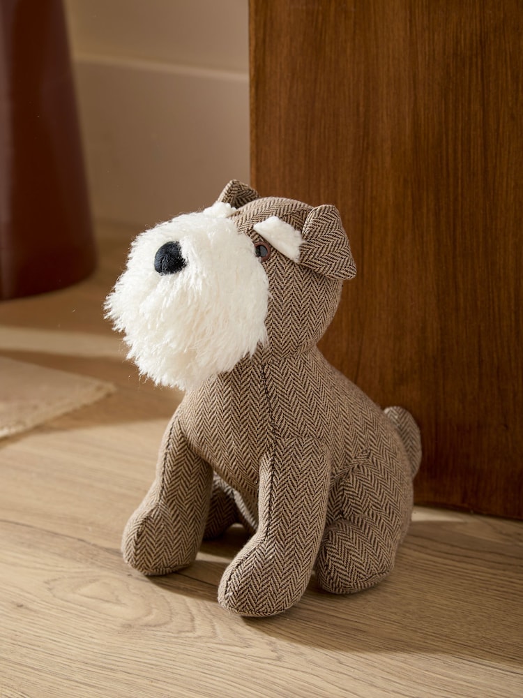 Furn Brown Schnauzer Dog Herringbone Doorstop - Image 1 of 3