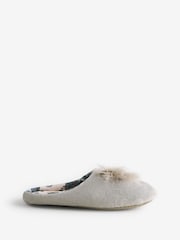 B by Ted Baker Neutral Velour Slippers with Faux Feather Pom - Slika 2 iz 6