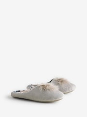 B by Ted Baker Neutral Velour Slippers with Faux Feather Pom - Slika 3 iz 6