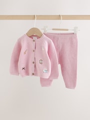 Pink Embroidered Character - Baby Cardigan and Leggings Set 2 Piece (0mths-2yrs) - صورة 1 من 9