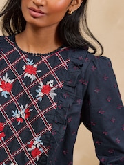 Love & Roses Floral Embroidered 3/4 Sleeve Blouse - 3 paveikslėlis iš 5