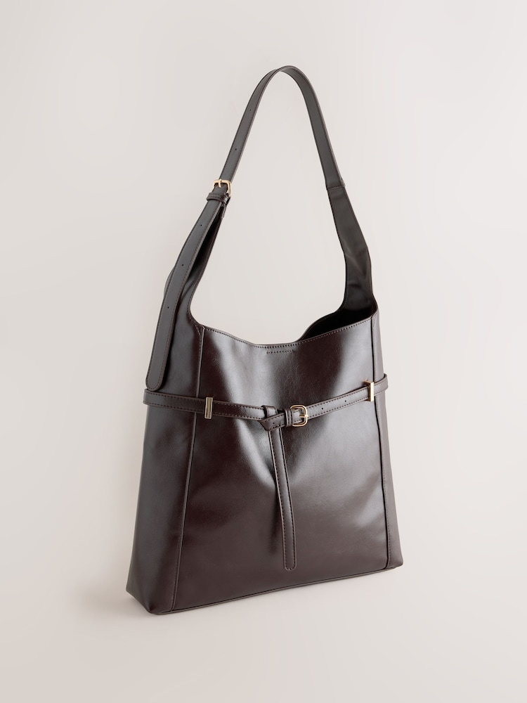 Berry Red Belted Slouchy Shoulder Bag - Image 1 of 5 Berry Red Belted Slouchy Shoulder Bag - Image 1 of 5