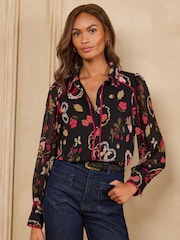 Love & Roses Button Through Long Sleeve Tipped Shirt - Larawan 1 ng 4