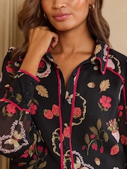 Love & Roses Button Through Long Sleeve Tipped Shirt - Larawan 2 ng 4