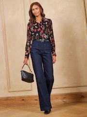 Love & Roses Button Through Long Sleeve Tipped Shirt - Larawan 3 ng 4