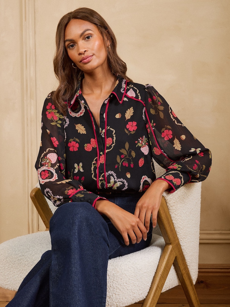 Love & Roses Button Through Long Sleeve Tipped Shirt - Larawan 4 ng 4 Love & Roses Button Through Long Sleeve Tipped Shirt - Larawan 4 ng 4
