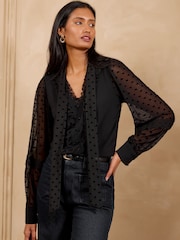 Schwarz - Love & Roses Mesh Heart Pussybow Long Sleeve Blouse - Bild 5 von 5