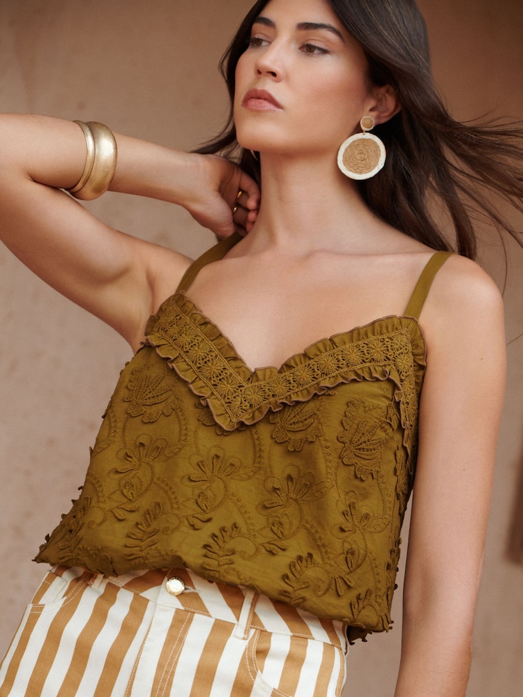 Love & Roses Ochre Yellow 3D Floral Cami - Image 1 of 4 Love & Roses Ochre Yellow 3D Floral Cami - Image 1 of 4