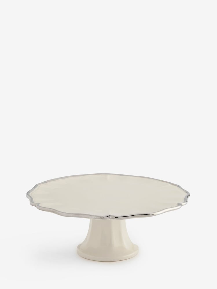 Cream Scalloped Silver Edge Cake Stand - Image 4 of 4 Cream Scalloped Silver Edge Cake Stand - Image 4 of 4