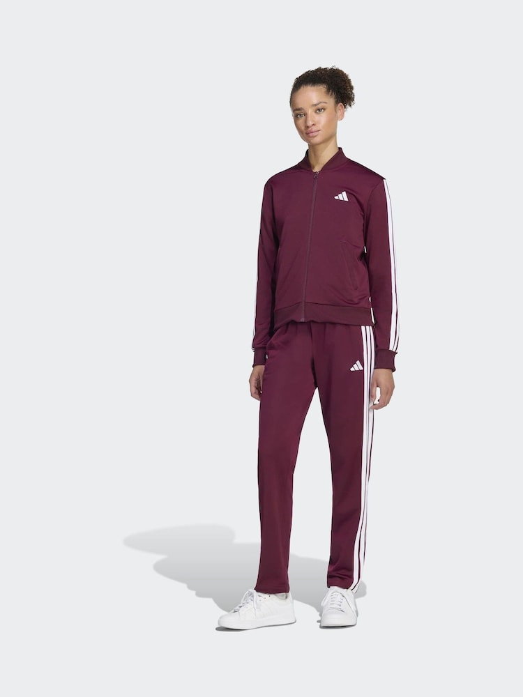 adidas Maroon Red Essentials 3-Stripes Tracksuit - Image 1 of 8 adidas Maroon Red Essentials 3-Stripes Tracksuit - Image 1 of 8