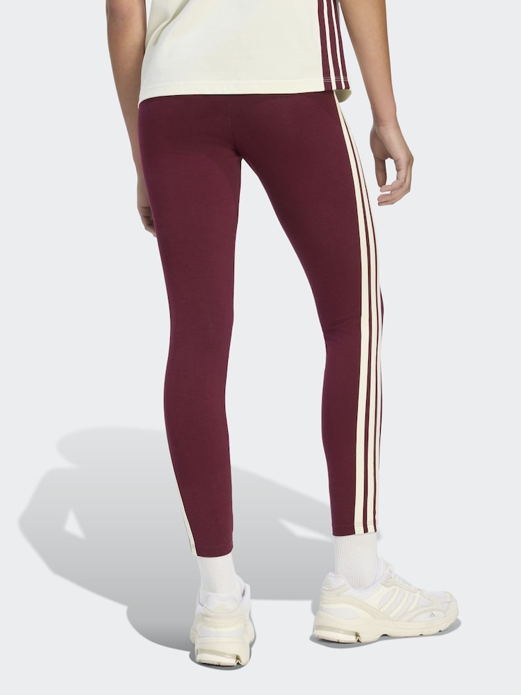 Rojo granate - Leggings de algodón de 3 rayas Essentials de adidas - Imagen 2 de 5