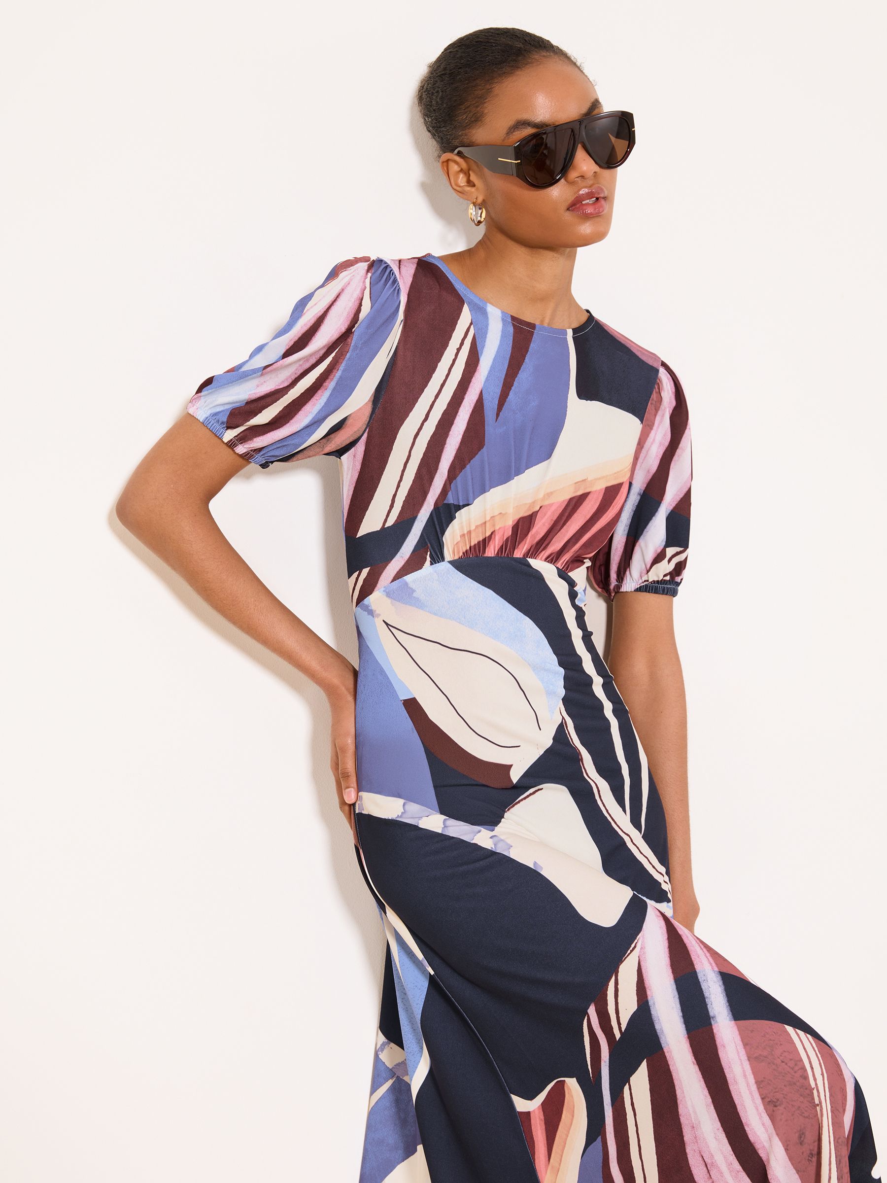Buy Lipsy Blue Abstract Print Short Sleeve Underbust Midi Jersey