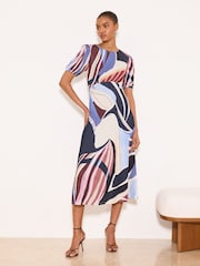 Lipsy Blue Blue Jersey Abstract Printed Midi Dress - Image 3 of 4