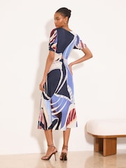 Lipsy Blue Blue Jersey Abstract Printed Midi Dress - Image 4 of 4