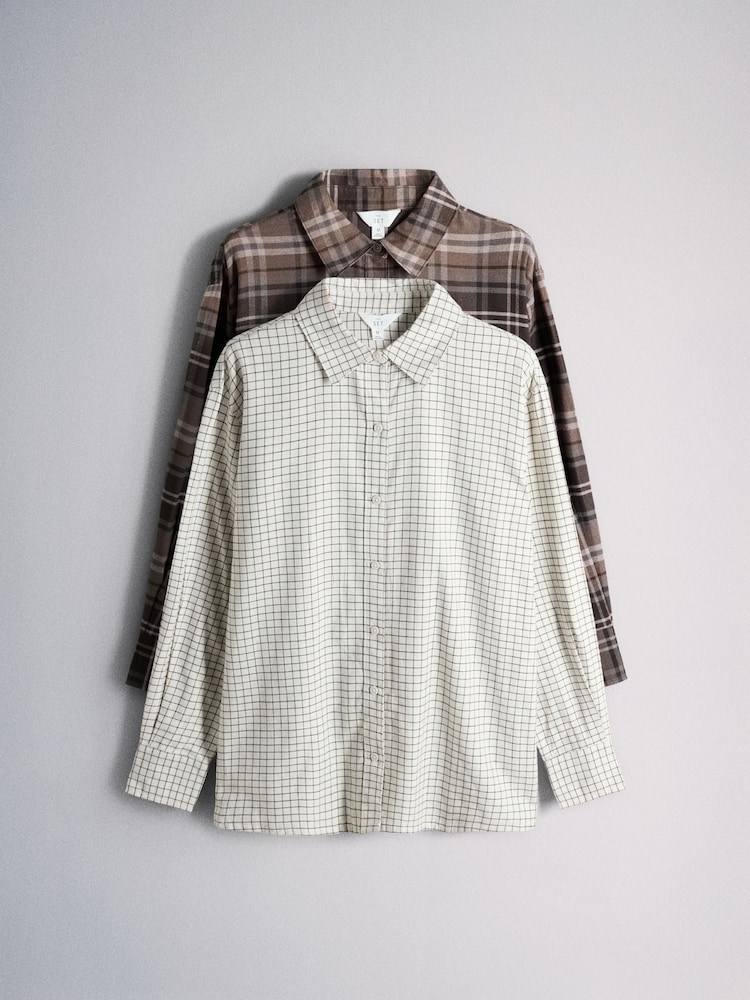 The Set 2 Pack Check Flannel Shirts Multi - Image 1 of 5