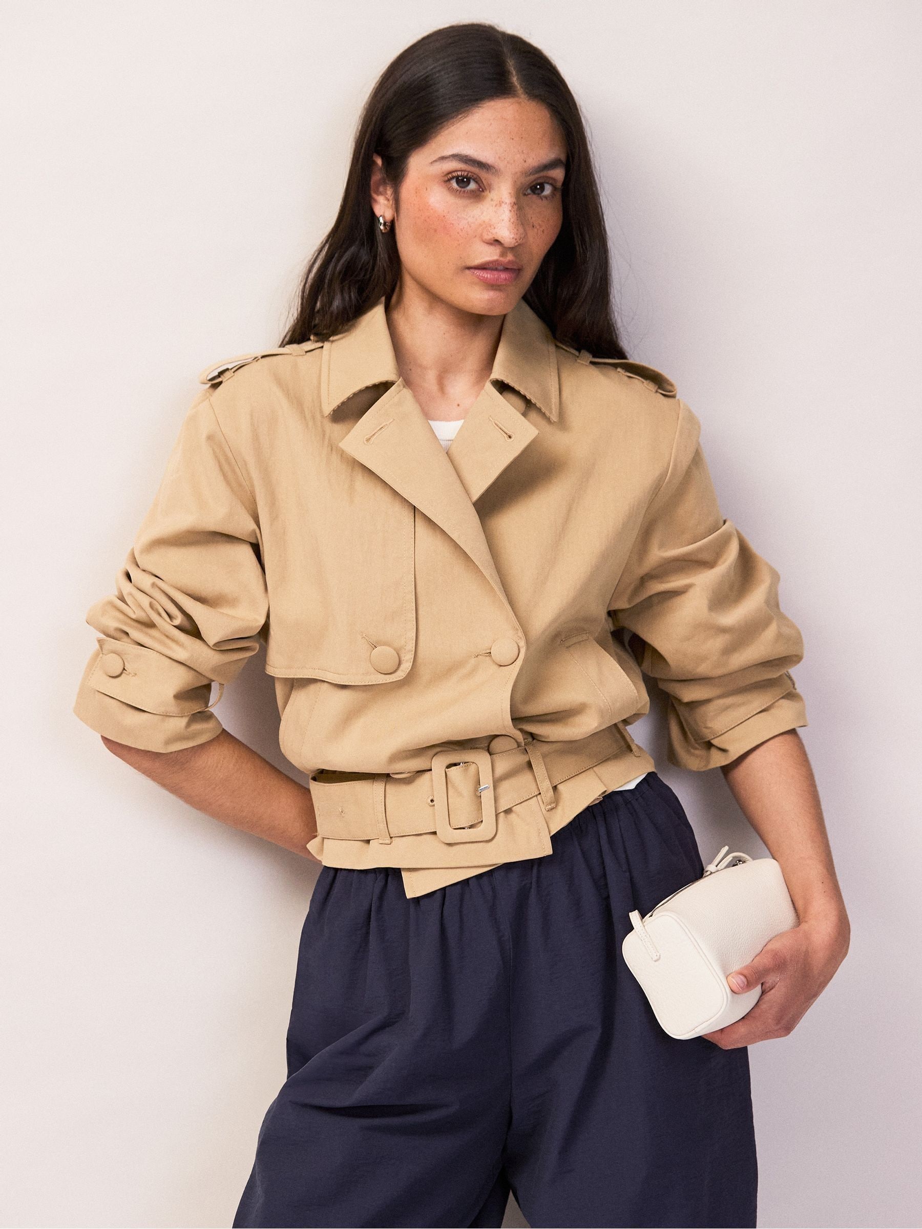 Buy Ro&Zo Brown Belted Cropped Trench Jacket from the Next UK