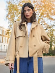 Ro&Zo Brown Belted Cropped Trench Jacket - Image 1 of 9