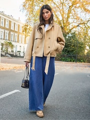 Ro&Zo Brown Belted Cropped Trench Jacket - Image 4 of 9