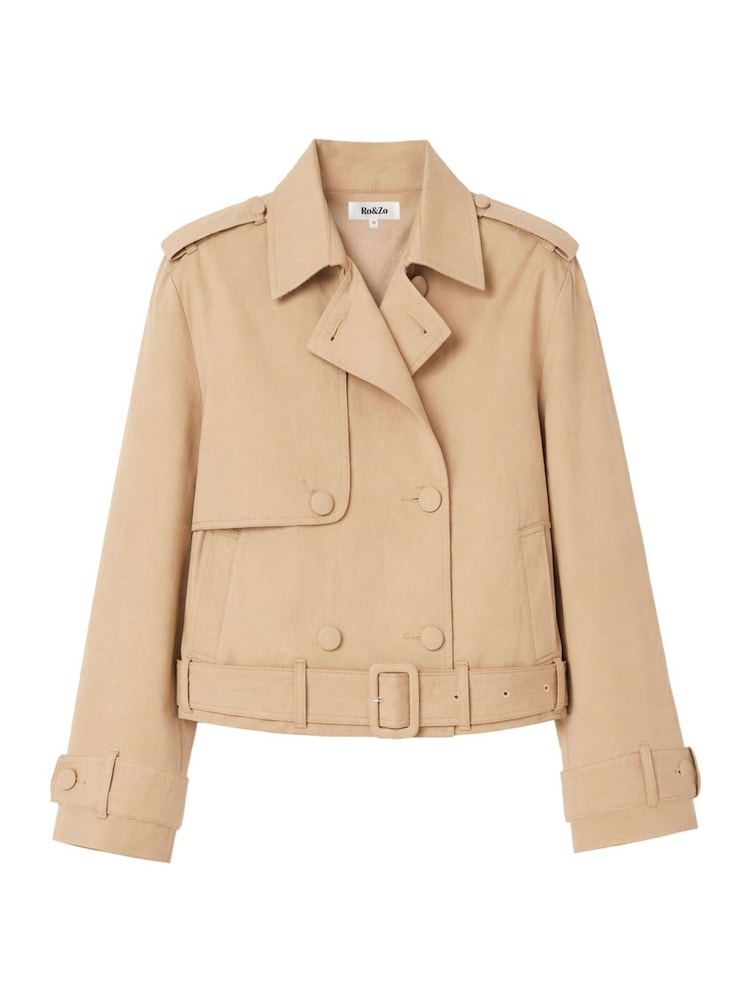 Ro&Zo Brown Belted Cropped Trench Jacket - Image 9 of 9