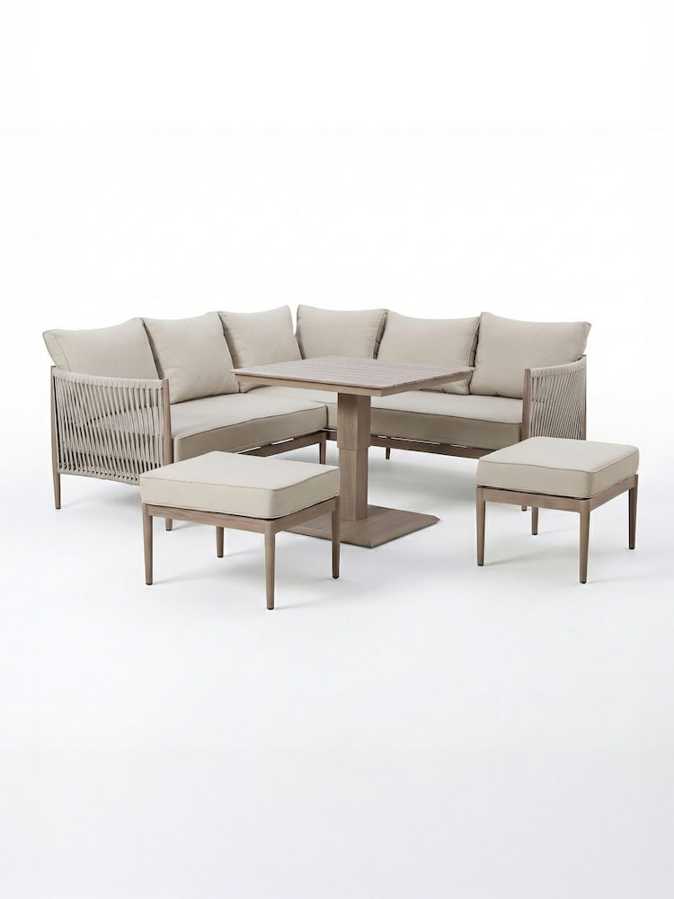 Maze Natural Linen Grey Havana Square Garden Corner Dining Set with Rising Table - Image 4 of 4