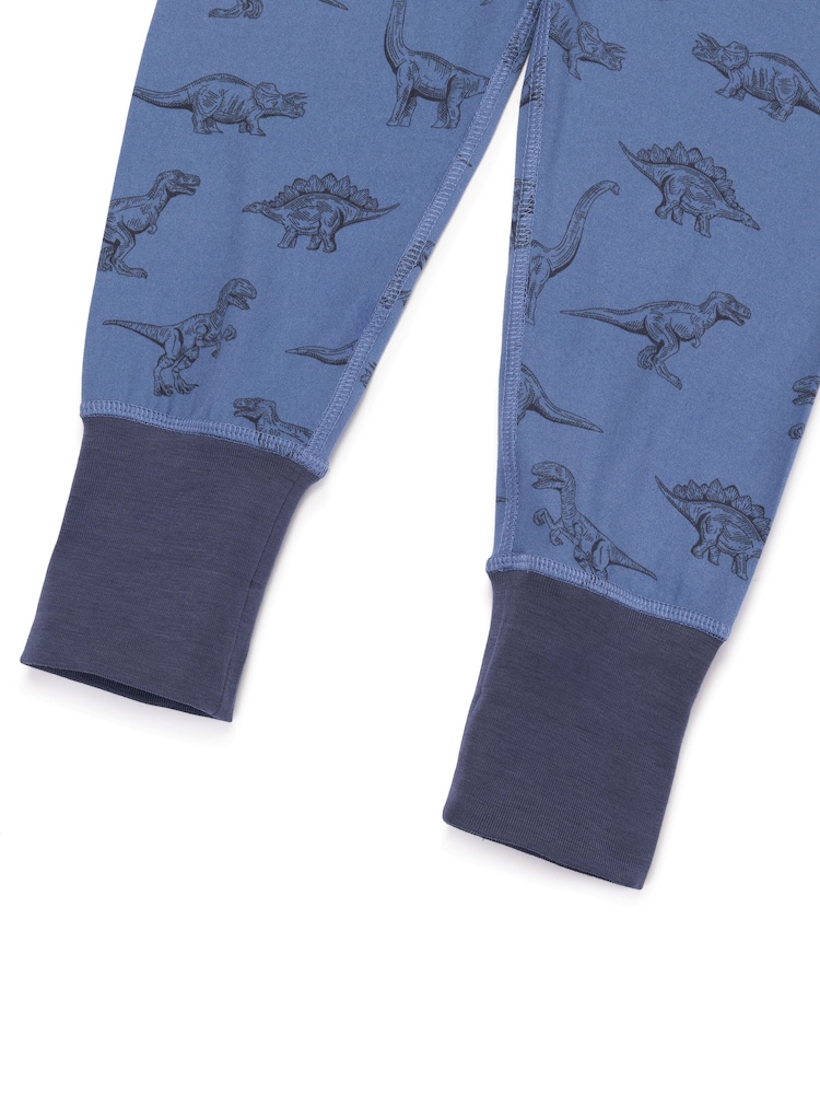 Chelsea Peers Blue Kids Jurassic Dinosaur Print Long Pyjamas Set - Image 3 of 3 Chelsea Peers Blue Kids Jurassic Dinosaur Print Long Pyjamas Set - Image 3 of 3