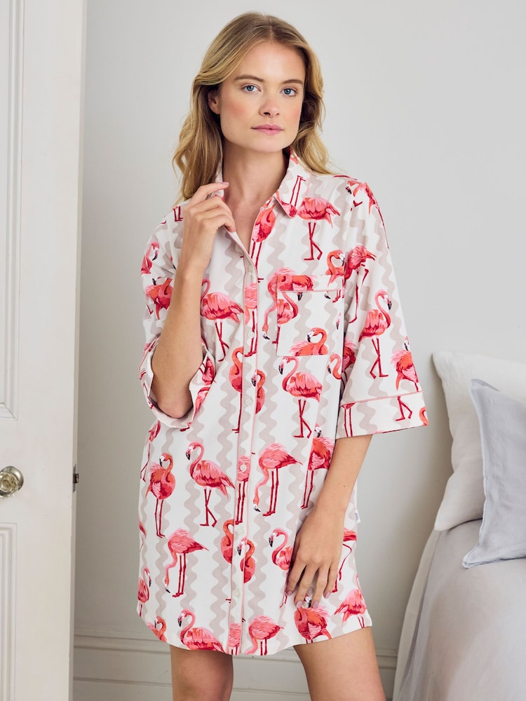 Chelsea Peers Natural Flamingo Bloom Print Nightshirt - Image 1 of 5