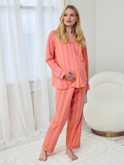 Chelsea Peers Yellow Maternity Sunset Wavy Stripe Print Long Pyjamas Set - Image 1 of 5