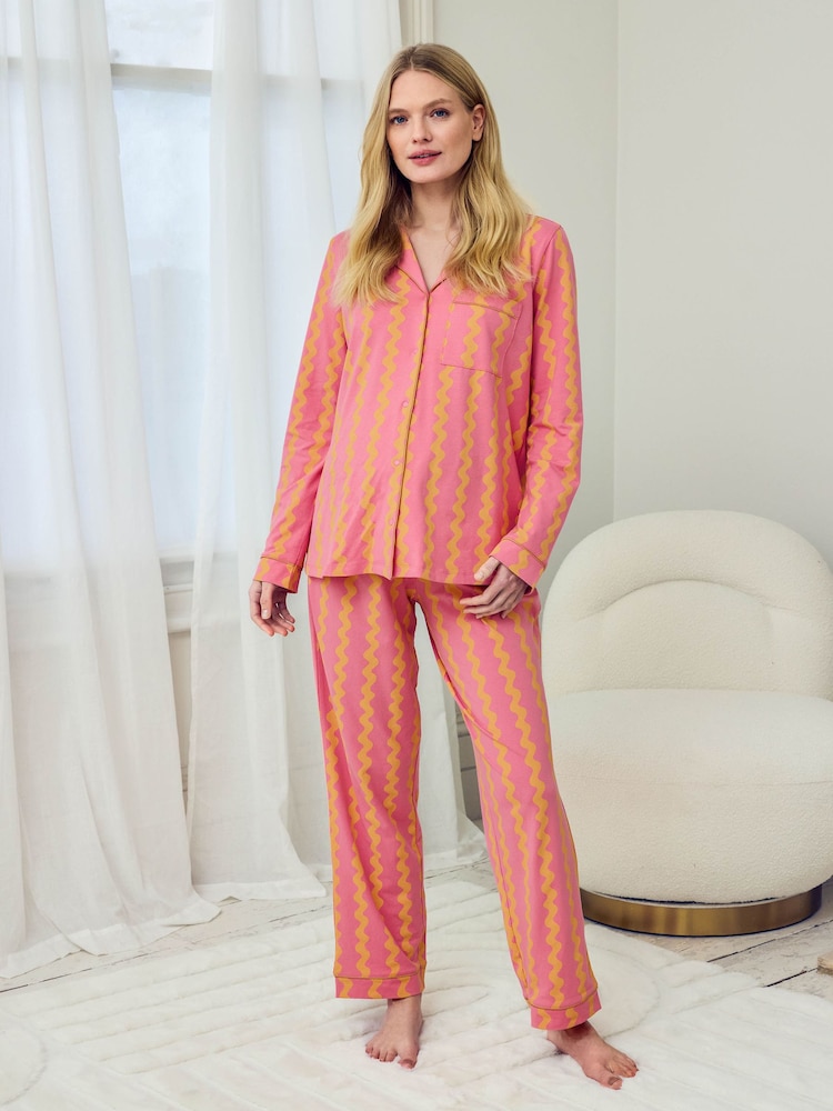 Chelsea Peers Yellow Maternity Sunset Wavy Stripe Print Long Pyjamas Set - Image 2 of 5