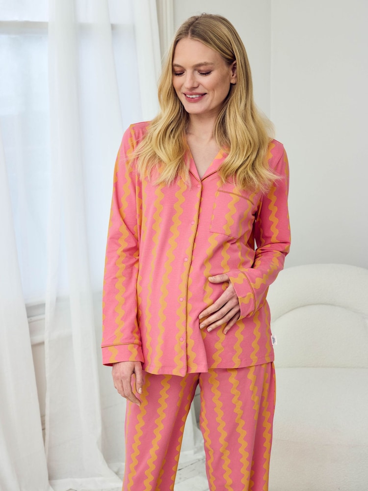 Chelsea Peers Yellow Maternity Sunset Wavy Stripe Print Long Pyjamas Set - Image 5 of 5