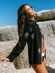 Chelsea Peers Black Cheesecloth Palm Loop Print Long Sleeve Shirt - Image 2 of 5