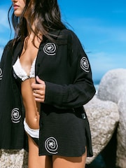 Chelsea Peers Black Cheesecloth Palm Loop Print Long Sleeve Shirt - Image 4 of 5