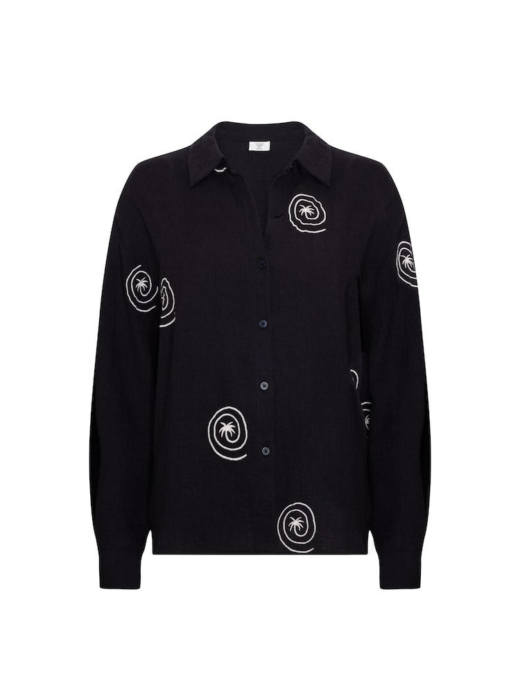 Chelsea Peers Black Cheesecloth Palm Loop Print Long Sleeve Shirt - Image 5 of 5