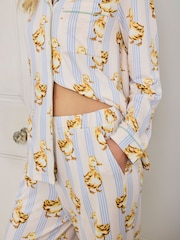 Chelsea Peers Blue Fluffy Ducklings Stripe Long Pyjamas Set - Image 3 of 5