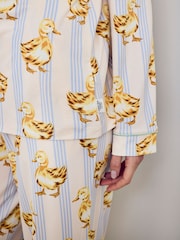 Chelsea Peers Blue Fluffy Ducklings Stripe Long Pyjamas Set - Image 5 of 5