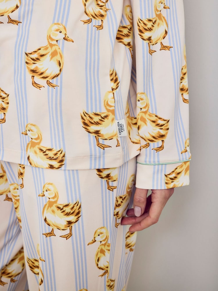 Chelsea Peers Blue Fluffy Ducklings Stripe Long Pyjamas Set - Image 5 of 5