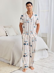 Chelsea Peers Natural Dogs Caddy Stripe Print Long Pyjamas Set - Image 2 of 7