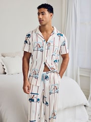 Chelsea Peers Natural Dogs Caddy Stripe Print Long Pyjamas Set - Image 3 of 7