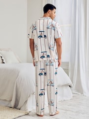 Chelsea Peers Natural Dogs Caddy Stripe Print Long Pyjamas Set - Image 4 of 7