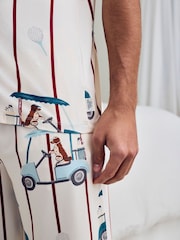 Chelsea Peers Natural Dogs Caddy Stripe Print Long Pyjamas Set - Image 6 of 7