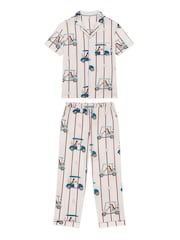 Chelsea Peers Natural Dogs Caddy Stripe Print Long Pyjamas Set - Image 7 of 7