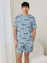 Chelsea Peers Blue Frog Rally Print Short Pyjamas Set - Image 1 of 5