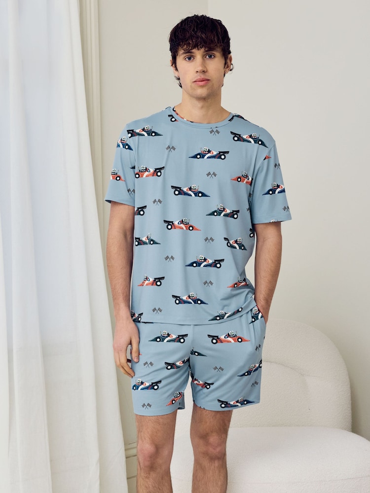 Chelsea Peers Blue Frog Rally Print Short Pyjamas Set - Image 1 of 5