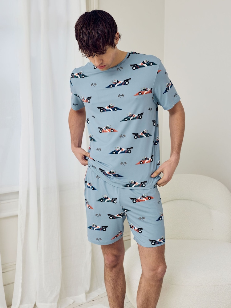 Chelsea Peers Blue Frog Rally Print Short Pyjamas Set - Image 2 of 5
