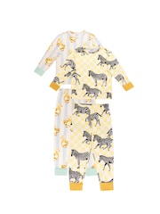 Chelsea Peers Yellow Kids Limoncello Zebra/Fluffy Ducklings Stripe Print Long Pyjamas Set  2 Pack - Image 1 of 7