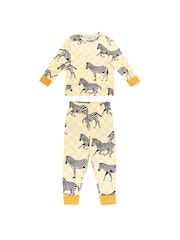 Chelsea Peers Yellow Kids Limoncello Zebra/Fluffy Ducklings Stripe Print Long Pyjamas Set  2 Pack - Image 4 of 7