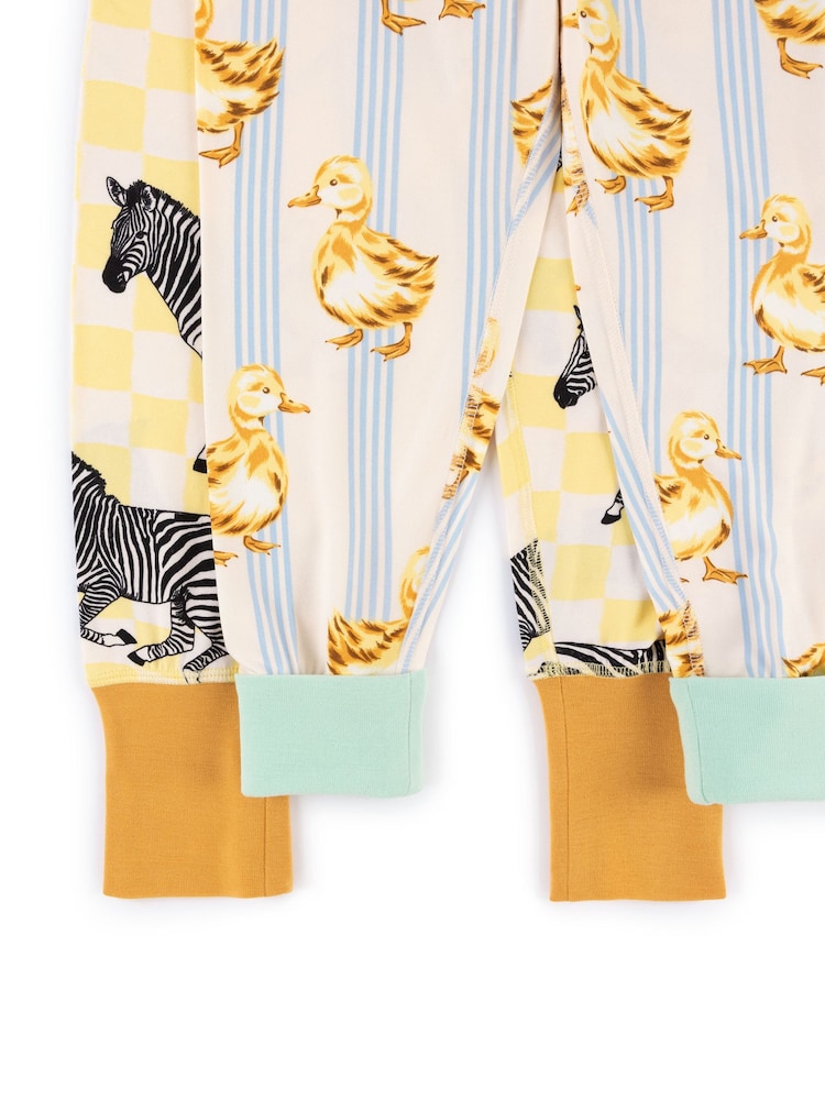Chelsea Peers Yellow Kids Limoncello Zebra/Fluffy Ducklings Stripe Print Long Pyjamas Set  2 Pack - Image 7 of 7